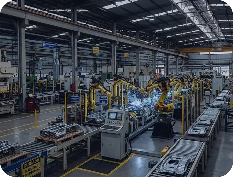 Imagem interior de uma fábrica com equipamentos industriais